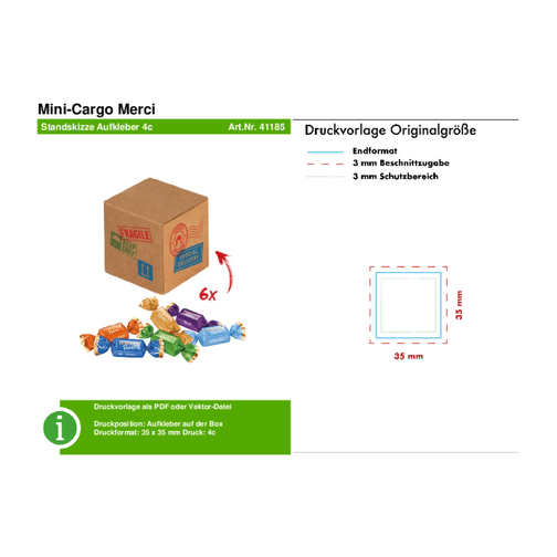 Mini-Cargo Merci , Storck, mehrfarbig, Pappe, 5,80cm x 5,80cm x 5,80cm (Länge x Höhe x Breite), Bild 4