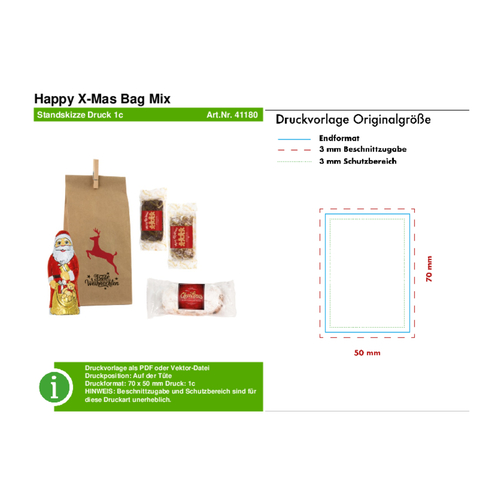 Happy X-Mas Bag Mix , braun, Holz, Folie (PE), Papier, 8,00cm x 23,00cm x 10,00cm (Länge x Höhe x Breite), Bild 4