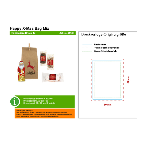 Happy X-Mas Bag Mix , braun, Holz, Folie (PE), Papier, 8,00cm x 23,00cm x 10,00cm (Länge x Höhe x Breite), Bild 2