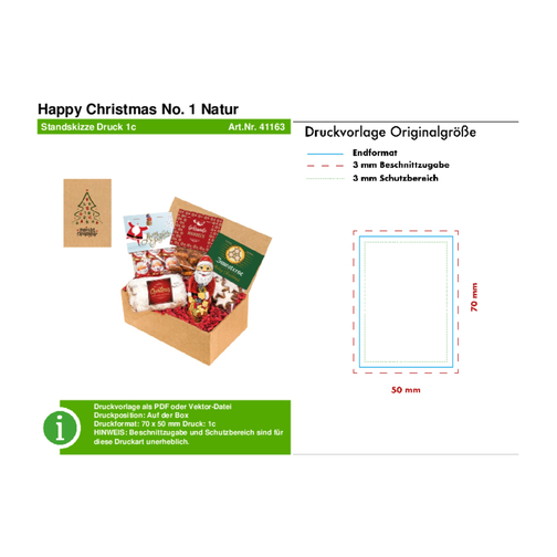 Happy Christmas No. 1 Natur , mehrfarbig, Pappe, Folie (PE), 20,00cm x 5,00cm x 12,50cm (Länge x Höhe x Breite), Bild 3