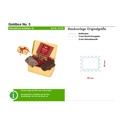 Goldbox No. 5 , gold, Metall, Folie (PE), 14,50cm x 5,50cm x 9,30cm (Länge x Höhe x Breite), Bild 3