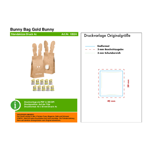 Bunny Bag Gold Bunny , beige, Papier, 4,00cm x 20,00cm x 7,00cm (Länge x Höhe x Breite), Bild 4