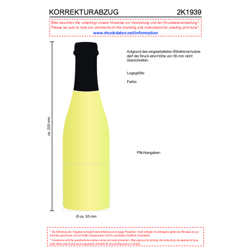 Secco ZERO - Schäumendes Getränk Aus Alkoholfreiem Wein - Flasche Klar , schwarz, Glas, 5,50cm x 20,00cm x 5,50cm (Länge x Höhe x Breite), Bild 2