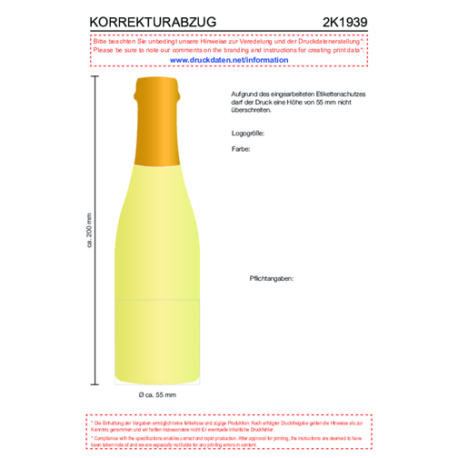 Secco ZERO - Schäumendes Getränk Aus Alkoholfreiem Wein - Flasche Klar , gold, Glas, 5,50cm x 20,00cm x 5,50cm (Länge x Höhe x Breite), Bild 2