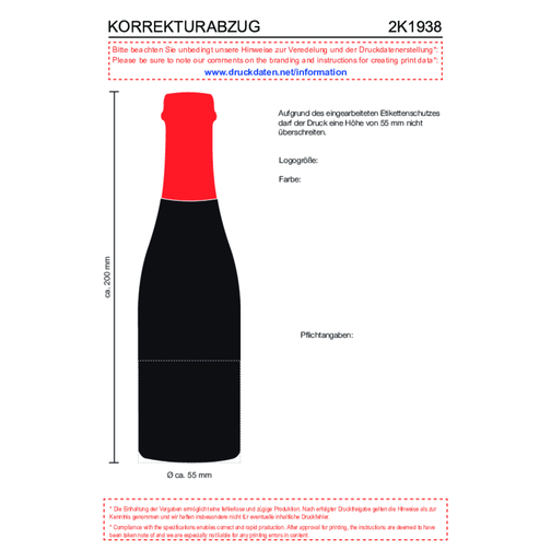 Promo Secco Piccolo - Flasche Schwarz Matt , rot, Glas, 5,50cm x 20,00cm x 5,50cm (Länge x Höhe x Breite), Bild 2