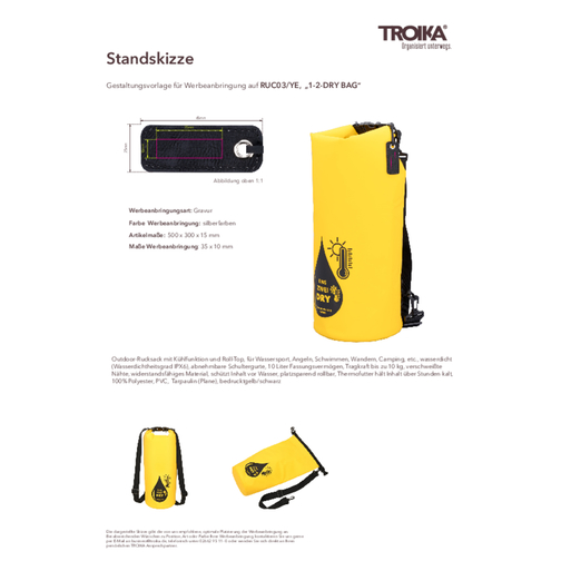 TROIKA Outdoor-Rucksack 1-2-DRY BAG , Troika, gelb, schwarz, PVC, Tarpaulin (Plane), 50,00cm x 1,50cm x 30,00cm (Länge x Höhe x Breite), Bild 5