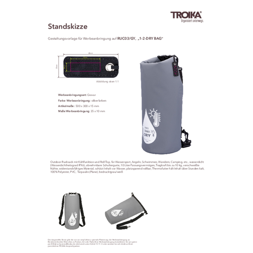 TROIKA Outdoor-Rucksack 1-2-DRY BAG , Troika, grau, weiß, PVC, Tarpaulin (Plane), 50,00cm x 1,50cm x 30,00cm (Länge x Höhe x Breite), Bild 5