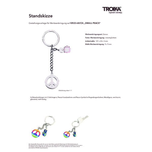 TROIKA Schlüsselanhänger SMALL PEACE , Troika, mehrfarbig, Metallguss, 12,10cm x 0,30cm x 3,40cm (Länge x Höhe x Breite), Bild 3