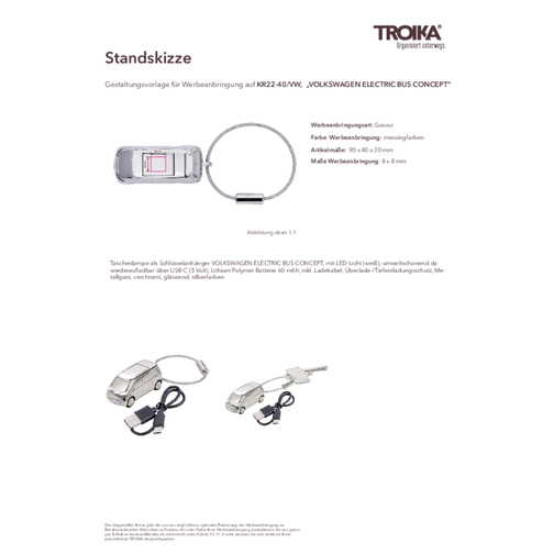 TROIKA Taschenlampe VOLKSWAGEN ELECTRIC BUS CONCEPT , Troika, silberfarben, Metallguss, 9,00cm x 2,00cm x 4,00cm (Länge x Höhe x Breite), Bild 5