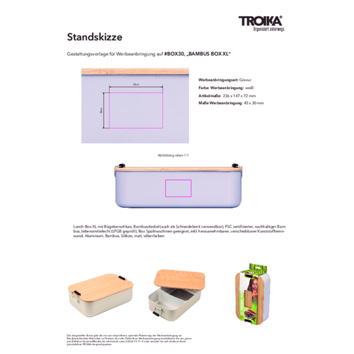 TROIKA Lunch-Box BAMBUS BOX XL , Troika, silberfarben, Aluminium, Bambus, Silikon, 23,60cm x 7,20cm x 14,70cm (Länge x Höhe x Breite), Bild 4