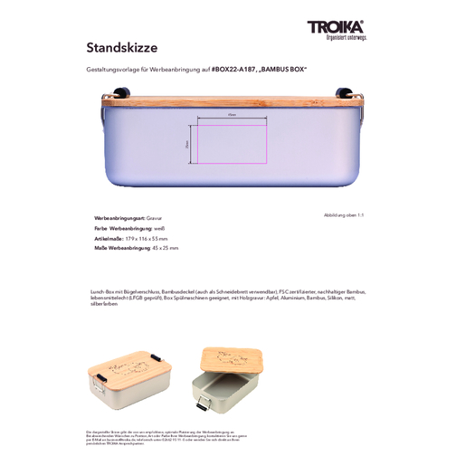 TROIKA Lunch-Box BAMBUS BOX , Troika, silberfarben, Aluminium, Bambus, Silikon, 17,90cm x 5,50cm x 11,60cm (Länge x Höhe x Breite), Bild 4