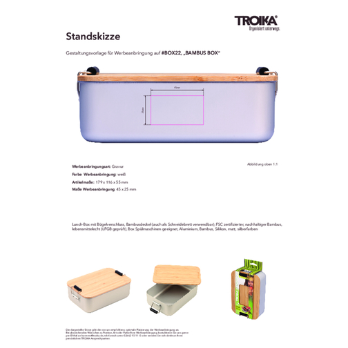 TROIKA Lunch-Box BAMBUS BOX , Troika, silberfarben, Aluminium, Bambus, Silikon, 17,90cm x 5,50cm x 11,60cm (Länge x Höhe x Breite), Bild 4