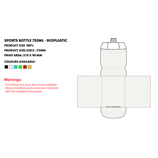 Botella deportiva 750ml - Bioplástico, Imagen 2