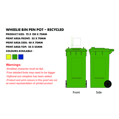 Stiftehalter Mülltonne - Recycelt , Green&Good, gelb, recycelter Kunststoff, 7,30cm x 12,00cm x 7,30cm (Länge x Höhe x Breite), Bild 2