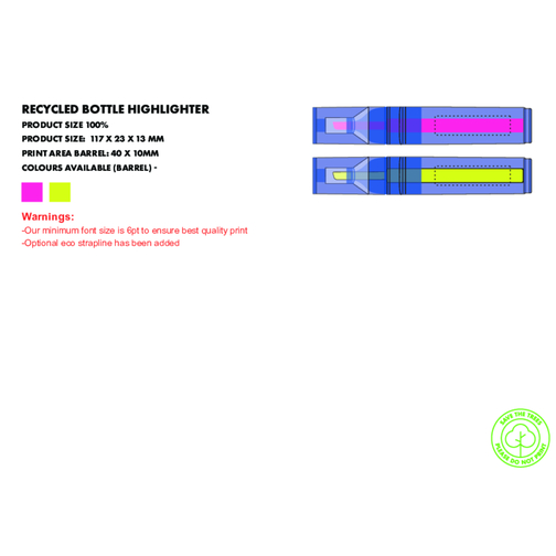 PET Highlighter - Recycelt , Green&Good, pink, recycelter Kunststoff, 10,50cm x 1,50cm x 2,00cm (Länge x Höhe x Breite), Bild 3