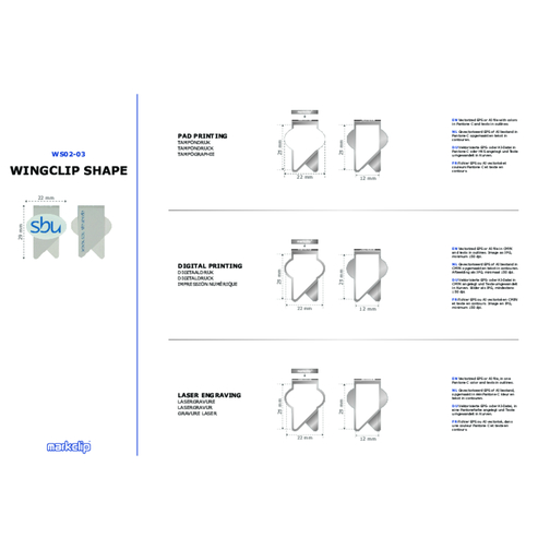 Büroklammer Wingclip Double Sided Shape 3 , silber, Rostfrei Federbandstahl, 2,90cm x 2,10cm (Länge x Breite), Bild 3