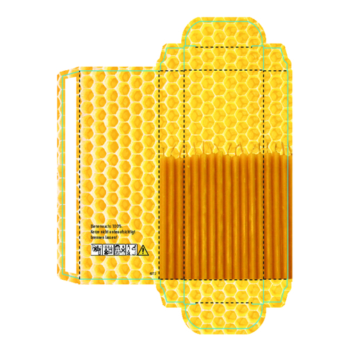 Bienenwachs-Adventslichter , gelb, Bienenwachs, Metall, Papier, 5,50cm x 1,70cm x 14,50cm (Länge x Höhe x Breite), Bild 4