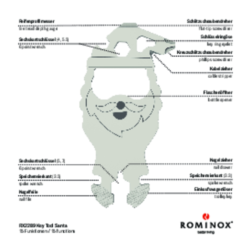 ROMINOX® Key Tool Santa / Weihnachtsmann (16 Funktionen) , Edelstahl, 7,00cm x 0,23cm x 3,20cm (Länge x Höhe x Breite), Bild 12
