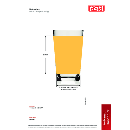 Conical Becher 28,4 Cl , Rastal, Glas, 12,10cm (Höhe), Bild 2