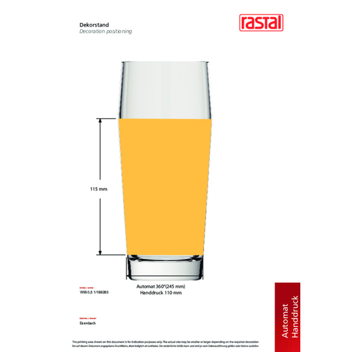 Willi 0,5 L , Rastal, Glas, 18,40cm (Höhe), Bild 2