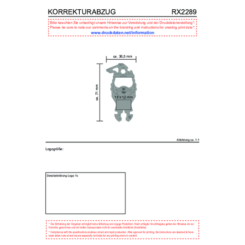 ROMINOX® Key Tool // Santa - 15 Functions (Weihnachtsmann) , Edelstahl, 7,10cm x 0,23cm x 3,65cm (Länge x Höhe x Breite), Bild 14