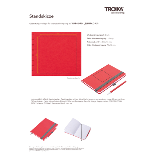 TROIKA Notizblock SLIMPAD A5 , Troika, rot, Kunstleder, Metall, 15,10cm x 1,40cm x 21,50cm (Länge x Höhe x Breite), Bild 7