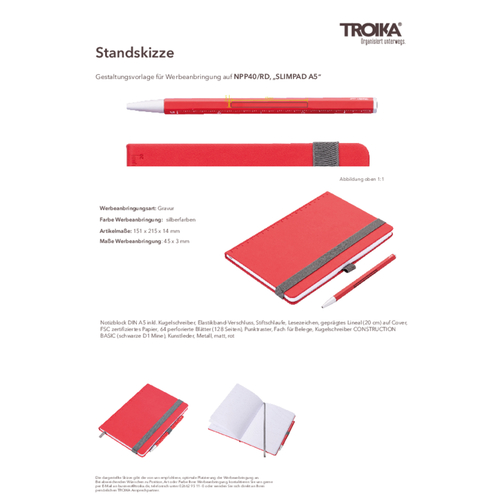 TROIKA Notizblock SLIMPAD A5 , Troika, rot, Kunstleder, Metall, 15,10cm x 1,40cm x 21,50cm (Länge x Höhe x Breite), Bild 8