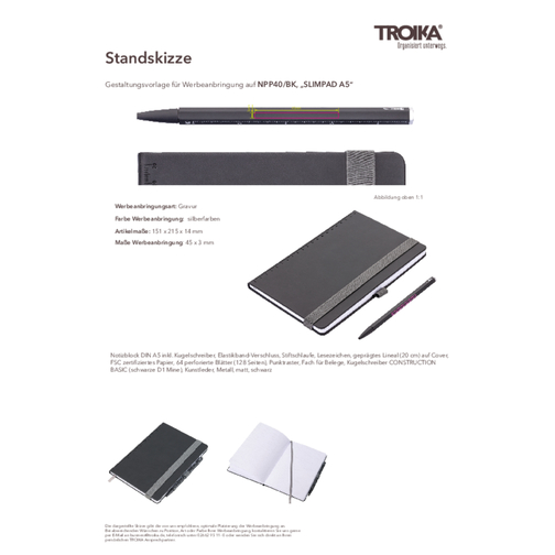 TROIKA Notizblock SLIMPAD A5 , Troika, schwarz, Kunstleder, Metall, 15,10cm x 1,40cm x 21,50cm (Länge x Höhe x Breite), Bild 8