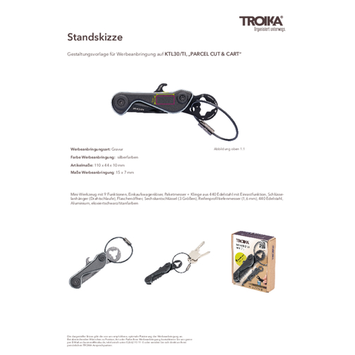 TROIKA Mini-Werkzeug PARCEL CUT & CART , Troika, schwarz, titanfarben, 440 Edelstahl, Aluminium, 11,00cm x 1,00cm x 4,40cm (Länge x Höhe x Breite), Bild 7