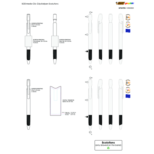 BIC® Ecolutions® Media Clic Grip Kugelschreiber , BiC, weiß/rot, 37% Kunstoff recycelten, 14,70cm x 1,30cm (Länge x Breite), Bild 5