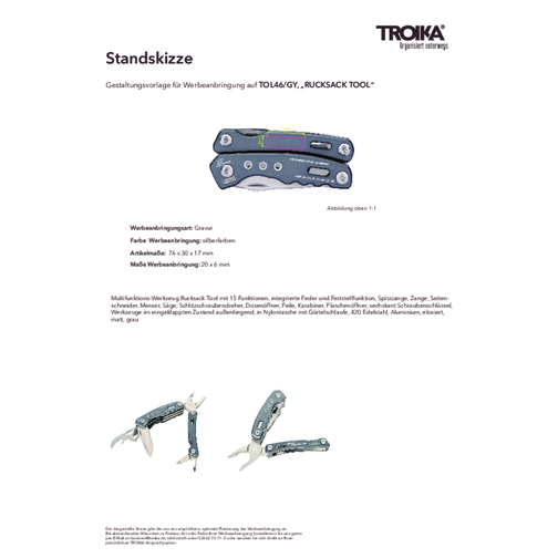 TROIKA Multifunktions-Werkzeug RUCKSACK TOOL , Troika, grau, 420 Edelstahl, Aluminium, 7,60cm x 1,70cm x 3,00cm (Länge x Höhe x Breite), Bild 7