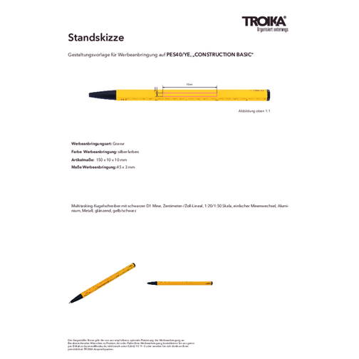 TROIKA Multitasking-Kugelschreiber CONSTRUCTION BASIC , Troika, gelb, schwarz, Aluminium, Metall, 15,00cm x 1,00cm x 1,00cm (Länge x Höhe x Breite), Bild 3