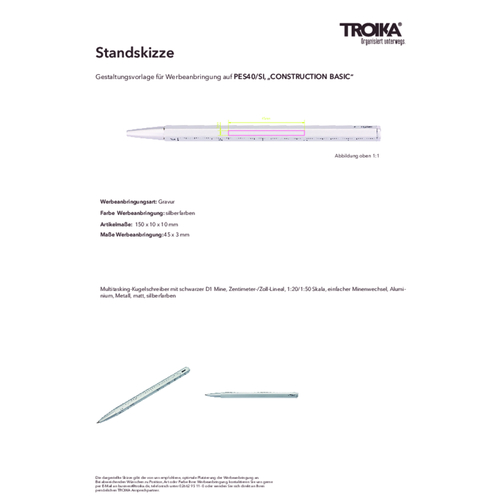 TROIKA Multitasking-Kugelschreiber CONSTRUCTION BASIC , Troika, silberfarben, Aluminium, Metall, 15,00cm x 1,00cm x 1,00cm (Länge x Höhe x Breite), Bild 3