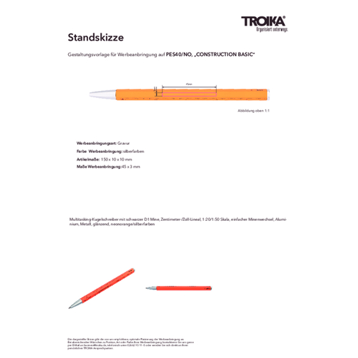 TROIKA Multitasking-Kugelschreiber CONSTRUCTION BASIC , Troika, neonorange, silberfarben, Aluminium, Metall, 15,00cm x 1,00cm x 1,00cm (Länge x Höhe x Breite), Bild 3