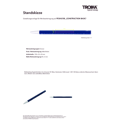 TROIKA Multitasking-Kugelschreiber CONSTRUCTION BASIC , Troika, dunkelblau, silberfarben, Aluminium, Metall, 15,00cm x 1,00cm x 1,00cm (Länge x Höhe x Breite), Bild 3