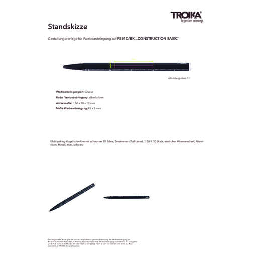 TROIKA Multitasking-Kugelschreiber CONSTRUCTION BASIC , Troika, schwarz, Aluminium, Metall, 15,00cm x 1,00cm x 1,00cm (Länge x Höhe x Breite), Bild 3