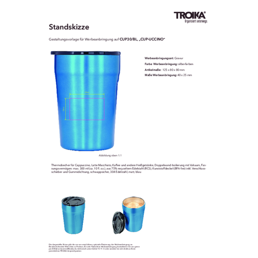 TROIKA Thermobecher CUP-UCCINO , Troika, blau, 304 Edelstahl, 12,50cm x 8,00cm x 8,00cm (Länge x Höhe x Breite), Bild 6