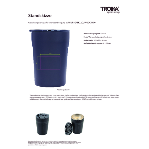 TROIKA Thermobecher CUP-UCCINO , Troika, schwarz, 304 Edelstahl, 12,50cm x 8,00cm x 8,00cm (Länge x Höhe x Breite), Bild 6