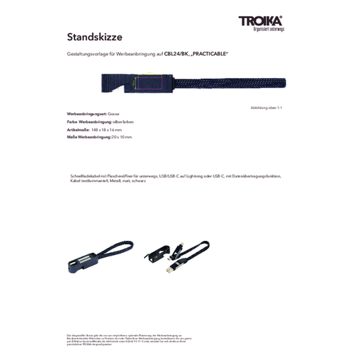 TROIKA Schnellladekabel PRACTICABLE , Troika, schwarz, Metall, 14,80cm x 1,60cm x 1,80cm (Länge x Höhe x Breite), Bild 5