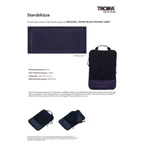 TROIKA Set de sacs de compression de voyage TROIKA BLACK PACKING CUBES, Image 7