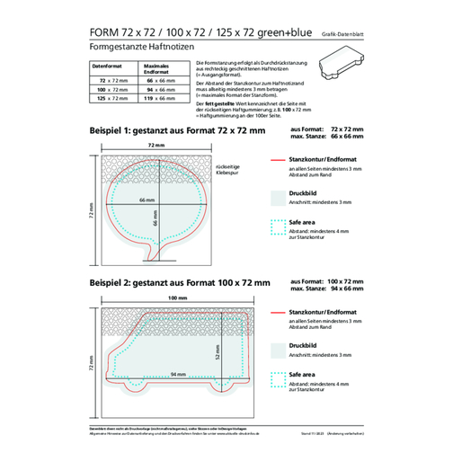 Haftnotiz Form Aus 125 X 72 Mm, Green+blue, Fuss , Recyclingpapier, 7,20cm x 12,50cm (Länge x Breite), Bild 2