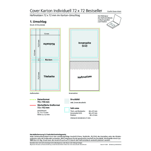 Copertina per note adesive in cartone personalizzato bestseller, 72 x 72 mm, copertina morbida opaca, Immagine 2