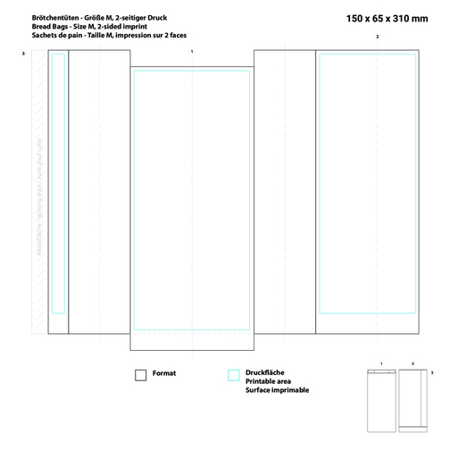 Brötchentüten Digitaldruck , 45g m/2 Kraftpapier braun, fettdicht, ungestrichen, lebensmittelecht, 15,00cm x 31,00cm x 6,50cm (Länge x Höhe x Breite), Bild 2