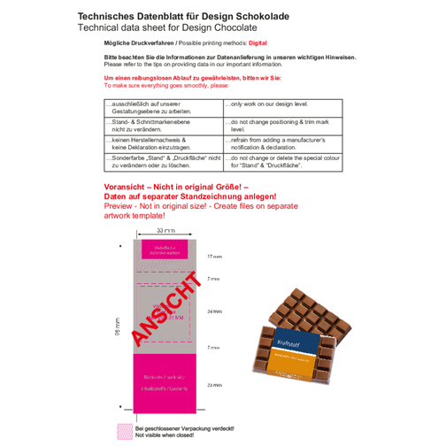 Design Schokolade Deutsche Markenschokolade, Alpenvollmilch , Confiserie Heidel, aus weißem Papier, 0,60cm x 3,60cm x 5,60cm (Länge x Höhe x Breite), Bild 2