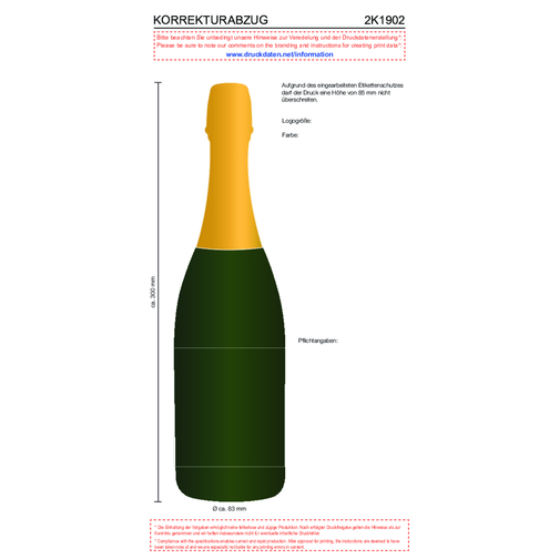 Sekt Cuvée - Flasche Grün , gold, Glas, 8,30cm x 30,00cm x 8,30cm (Länge x Höhe x Breite), Bild 5