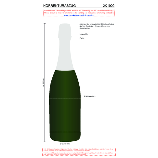 Sekt Cuvée - Flasche Grün , weiß, Glas, 8,30cm x 30,00cm x 8,30cm (Länge x Höhe x Breite), Bild 3