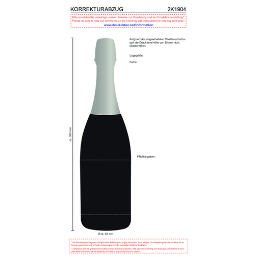 Sekt Cuvée - Flasche Schwarz , silber, Glas, 8,30cm x 30,00cm x 8,30cm (Länge x Höhe x Breite), Bild 4