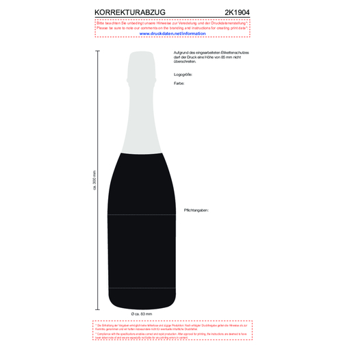 Sekt Cuvée - Flasche Schwarz , weiß, Glas, 8,30cm x 30,00cm x 8,30cm (Länge x Höhe x Breite), Bild 4