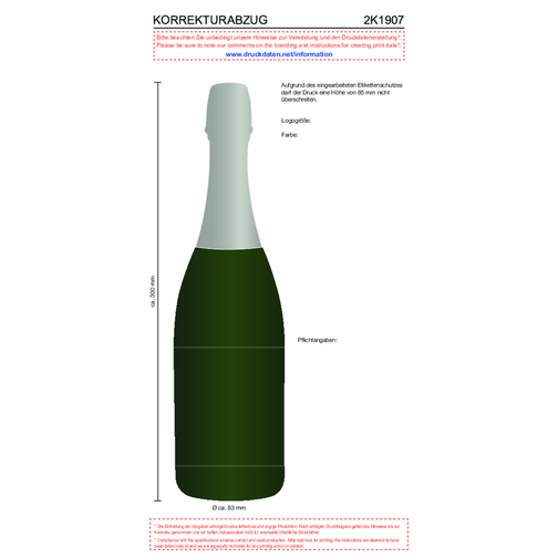 Sekt - Riesling - Flasche Grün , silber, Glas, 8,30cm x 30,00cm x 8,30cm (Länge x Höhe x Breite), Bild 4
