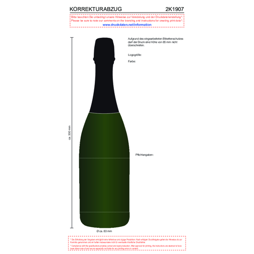 Sekt - Riesling - Flasche Grün , schwarz, Glas, 8,30cm x 30,00cm x 8,30cm (Länge x Höhe x Breite), Bild 4